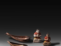 A various collection of traditional indian ceremonial items, symbolising yoni and lingam, h 64,5 cm (tallest) - afbeelding 7 van  8