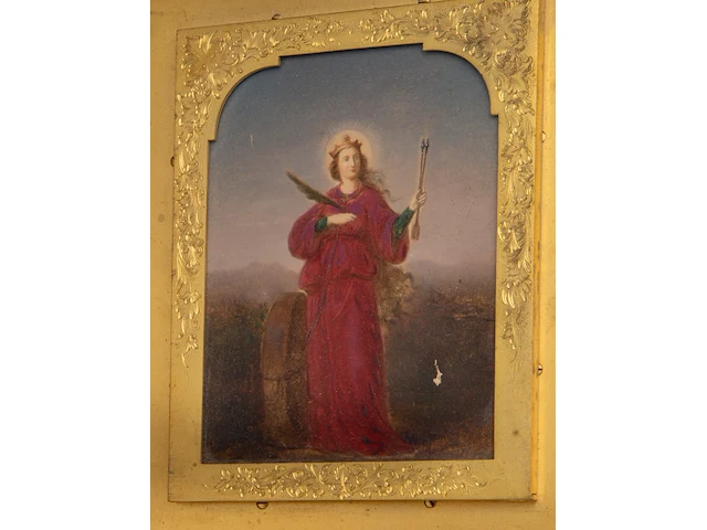 A very fine gothic revival gilt bronze and enamel triptych, with hand-painted porcelain plaques, late 19thc 31 cm. (12.19 in.) - afbeelding 4 van  12