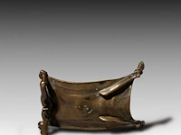 A vienna bronze candlestick of a satyr using his penis as a candleholder, ca. 1900, w 16,5 cm - afbeelding 3 van  4