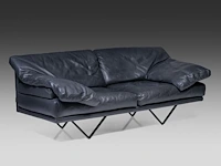 A vintage blue leather cornelius sofa by durlet, 1980s 80 x 190 x 85 cm. (31 1/2 x 74.79 x 33.46 in.)