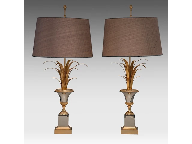 A vintage pair of '70s maison charles style reed table lamps 74 cm. (29.12 in.) - afbeelding 1 van  3