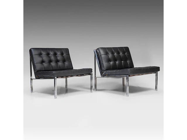 A vintage pair of kt221 black leather lounge chairs by kurt thut for teo jakob 67 x 70 x 75 cm. (26.37 x 27.55 x 29.53 in.) - afbeelding 7 van  14