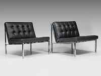 A vintage pair of kt221 black leather lounge chairs by kurt thut for teo jakob 67 x 70 x 75 cm. (26.37 x 27.55 x 29.53 in.) - afbeelding 7 van  14