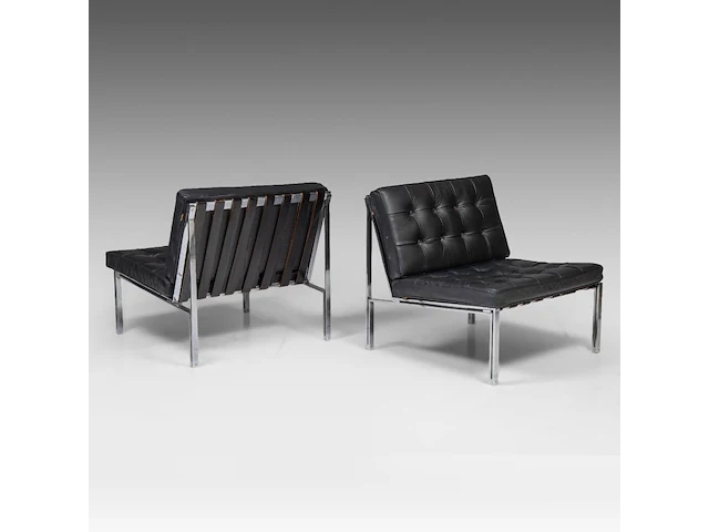 A vintage pair of kt221 black leather lounge chairs by kurt thut for teo jakob 67 x 70 x 75 cm. (26.37 x 27.55 x 29.53 in.) - afbeelding 8 van  14