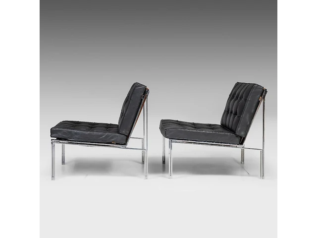 A vintage pair of kt221 black leather lounge chairs by kurt thut for teo jakob 67 x 70 x 75 cm. (26.37 x 27.55 x 29.53 in.) - afbeelding 10 van  14