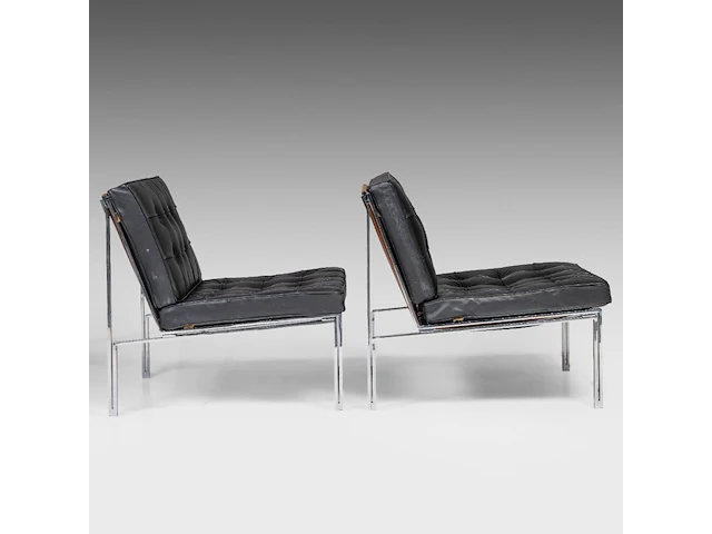 A vintage pair of kt221 black leather lounge chairs by kurt thut for teo jakob 67 x 70 x 75 cm. (26.37 x 27.55 x 29.53 in.) - afbeelding 12 van  14