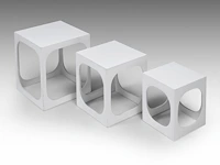 A vintage set of space-age design white lacquered nest tables, '60s, h 40 - w 37 - d 37 cm (tallest)