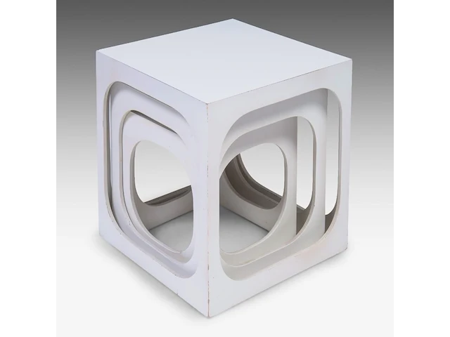 A vintage set of space-age design white lacquered nest tables, '60s, h 40 - w 37 - d 37 cm (tallest) - afbeelding 4 van  7