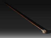 A walking stick with an ivory handle depicting female genitalia, with a silver cuff, 19thc, h 95 cm - ivory handle ø 4,5 cm - ivory weight 180g (+)