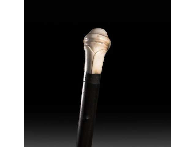A walking stick with an ivory handle of a phallus, on the silver ring the inscription 'souvenir 1833-1893', french, 19thc, total h 90 cm - ivory h 5,5 cm - ivory w 6 cm - total weight 360g (+) - afbeelding 3 van  6