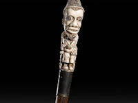 A walking stick with ivory handle of an african man masturbating with an extendible penis, english, ca. 1900, total h 94 cm - ivory h 11,5 cm - ivory w 3 cm - total weight 303g (+)