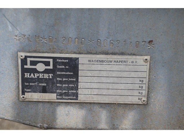 Aanhangwagen hapert type kf27 met 2 assen en zeil, ch.nr. xlhdl200000621407 (met nederlandse nummerplaat) - afbeelding 5 van  12