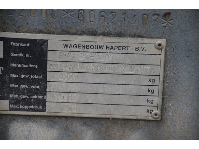 Aanhangwagen hapert type kf27 met 2 assen en zeil, ch.nr. xlhdl200000621407 (met nederlandse nummerplaat) - afbeelding 6 van  12