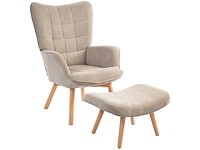 Accentstoel met voetenbankje, relax fauteuil in corduroy, fauteuil met armleuningen en houten poten, voor de woonkamer, lichtbruin - afbeelding 1 van  6