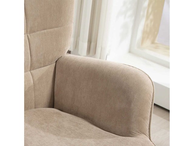 Accentstoel met voetenbankje, relax fauteuil in corduroy, fauteuil met armleuningen en houten poten, voor de woonkamer, lichtbruin - afbeelding 4 van  6