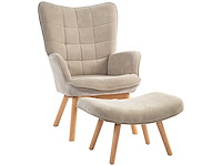 Accentstoel met voetenbankje, relax fauteuil in corduroy, fauteuil met armleuningen en houten poten, voor de woonkamer, lichtbruin - afbeelding 5 van  6