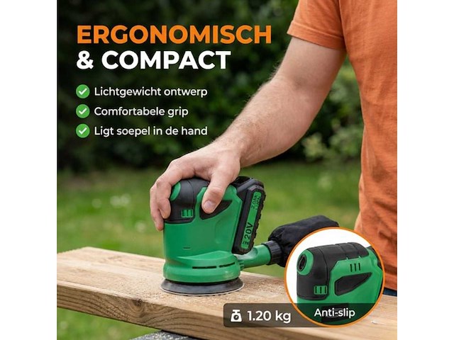 Accu excentrische schuurmachine – 900w – ø125mm – draadloos – met stofopvangbox & schuurpapier - 3 stuks (3x) - afbeelding 3 van  7