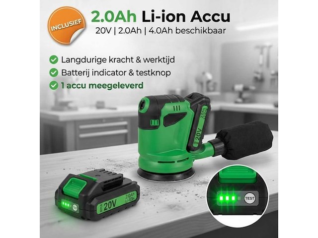 Accu excentrische schuurmachine – 900w – ø125mm – draadloos – met stofopvangbox & schuurpapier - 3 stuks (3x) - afbeelding 5 van  7