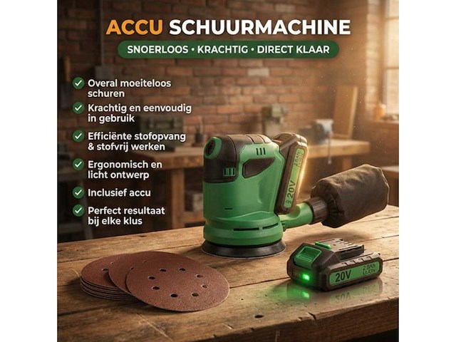 Accu excentrische schuurmachine – 900w – ø125mm – draadloos – met stofopvangbox & schuurpapier - afbeelding 2 van  6