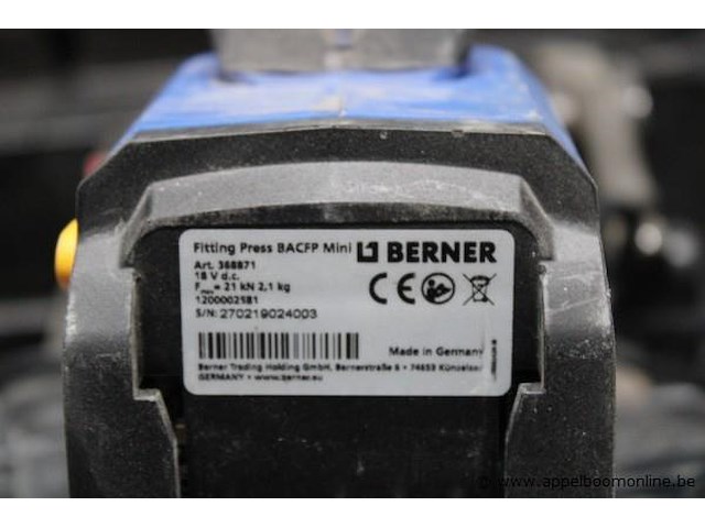 Accu persmachine - berner bacfp mini - li-power 18v oplader - berner toebehoren - persbekken, koffer - afbeelding 2 van  2
