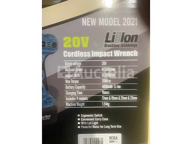 Accu slagmoersleutel 20v accu set slagmoersleutel en schroefmachine 36v - afbeelding 3 van  6