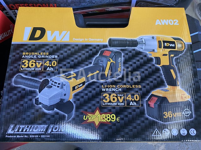 Accu slijper en slagmoersleutel set 36v 4ah - afbeelding 1 van  6