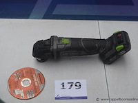 Accu slijpmachine lux-tools, met batterij zonder lader, werking niet gekend plus slijptol powerplus, werking niet gekend, hamer, lintmeter en handzaag - afbeelding 1 van  3