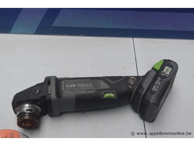 Accu slijpmachine lux-tools, met batterij zonder lader, werking niet gekend plus slijptol powerplus, werking niet gekend, hamer, lintmeter en handzaag - afbeelding 2 van  3