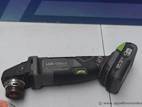 Accu slijpmachine lux-tools, met batterij zonder lader, werking niet gekend plus slijptol powerplus, werking niet gekend, hamer, lintmeter en handzaag - afbeelding 2 van  3