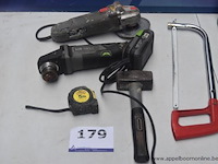 Accu slijpmachine lux-tools, met batterij zonder lader, werking niet gekend plus slijptol powerplus, werking niet gekend, hamer, lintmeter en handzaag - afbeelding 3 van  3
