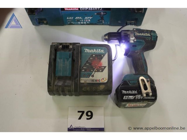 Accuboormachine - makita - ddf484 oplader - makita - dc18rc toebehoren - koffer, accu - afbeelding 1 van  4