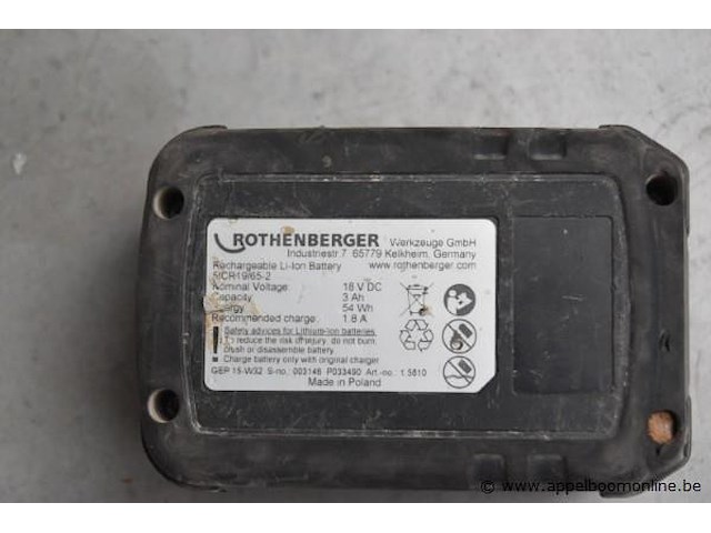 Accu's en lader, rothenberger, gep 15-w32, 18v, 3ah, werking niet gekend - afbeelding 2 van  2