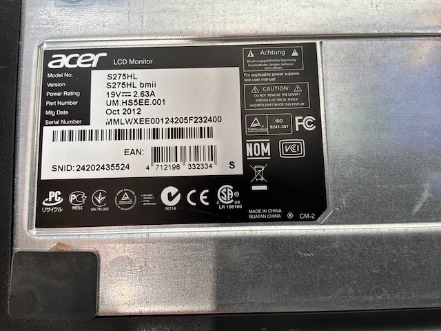 Acer s275hl monitor (2x) - afbeelding 5 van  6