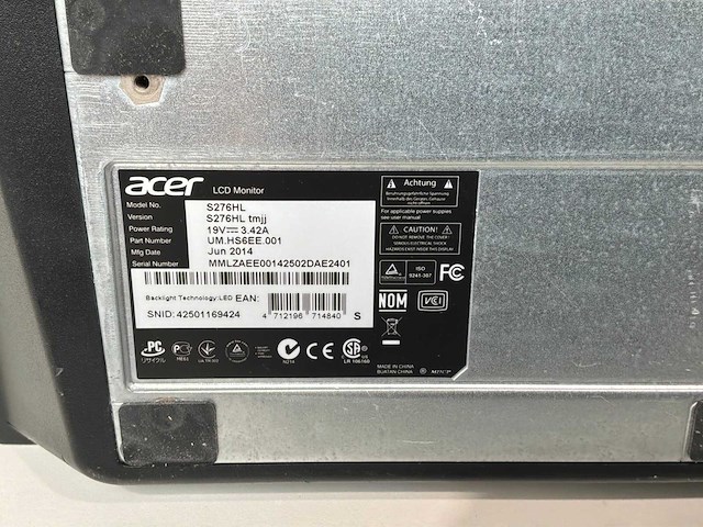 Acer s276hl monitor - afbeelding 4 van  4