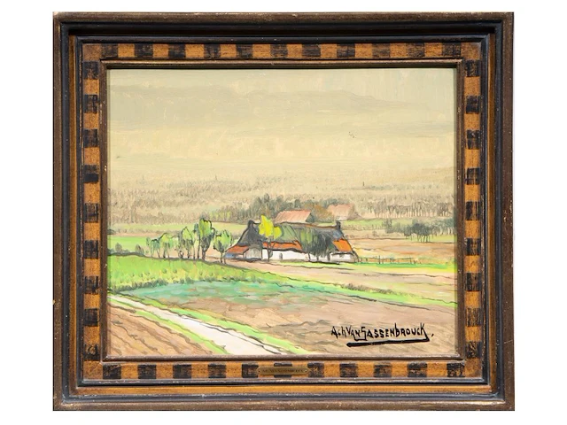 Achille van sassenbrouck (1886-1979), rural landscape near tielt, oil on panel 38 x 45 cm. (14.96 x 17.71 in.), frame: 49 x 56.5 cm. (19.28 x 22.23 in.) - afbeelding 2 van  4