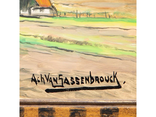 Achille van sassenbrouck (1886-1979), rural landscape near tielt, oil on panel 38 x 45 cm. (14.96 x 17.71 in.), frame: 49 x 56.5 cm. (19.28 x 22.23 in.) - afbeelding 4 van  4