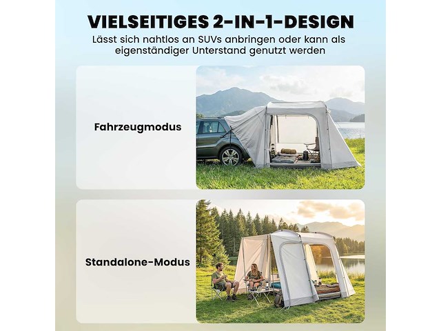 Achterste tent voor 2 tot 4 personen - 320 x 280 x 205 cm - 2-in-1 autotent - afbeelding 3 van  5
