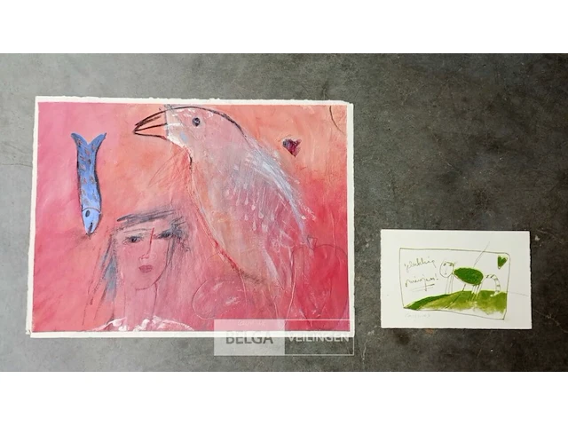 Acryl op papier, katrien caymax, de vogel die zingt - afbeelding 1 van  3