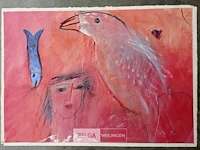 Acryl op papier, katrien caymax, de vogel die zingt - afbeelding 2 van  3