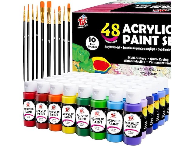 Acrylverfset 48 flesjes van 60ml met penselen - afbeelding 1 van  5