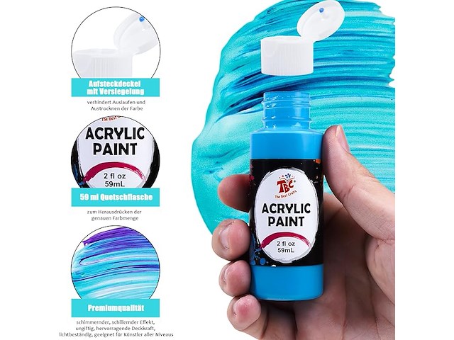 Acrylverfset 48 flesjes van 60ml met penselen - afbeelding 5 van  5