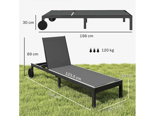Ademend tuinraam met 6-posities verstelbare rugleuning, wielen, aluminium frame - afbeelding 3 van  6