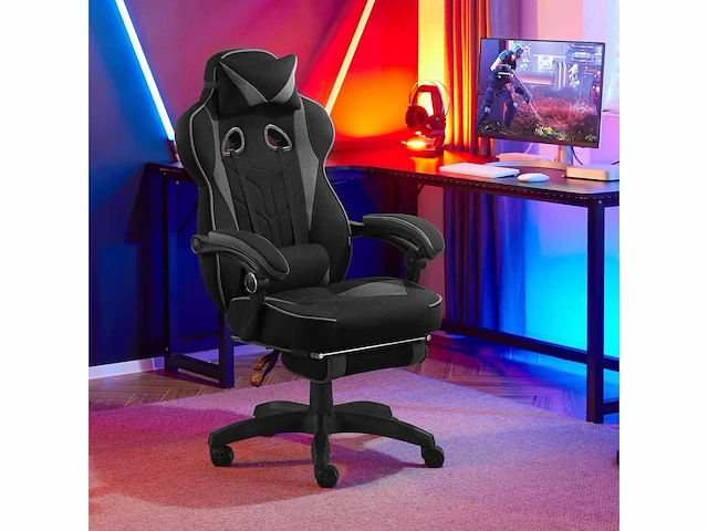 Ademende stoffen gamingstoel ergonomische bureaustoel met lendensteun - afbeelding 1 van  4