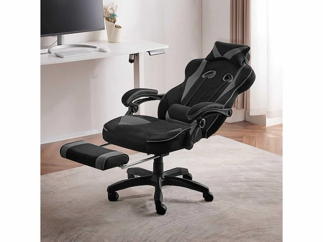 Ademende stoffen gamingstoel ergonomische bureaustoel met lendensteun - afbeelding 4 van  4