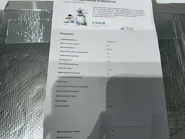Aeg sfb682e1af inbouw koelkast met vriesvak - afbeelding 7 van  8