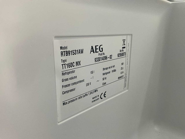 Aeg tt160c mx koelkast - afbeelding 3 van  5