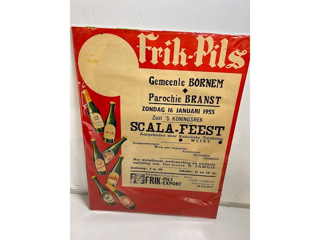 Affiche vlaamse brouwerij lauwe frik pils 1955 - afbeelding 1 van  2