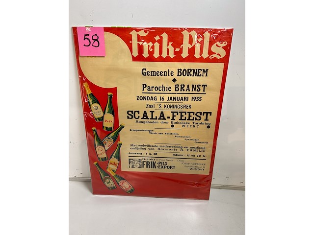 Affiche vlaamse brouwerij lauwe frik pils 1955 - afbeelding 2 van  2
