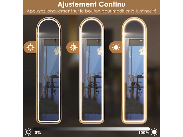 Afgeronde spiegel van volledige lengte met led-verlichting led-verlichte spiegel aluminium frame dimbare verlichting 3 kleuren goud - afbeelding 8 van  8