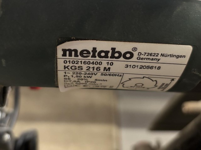 Afkort/verstekzaag metabo kgs 216m - afbeelding 2 van  2